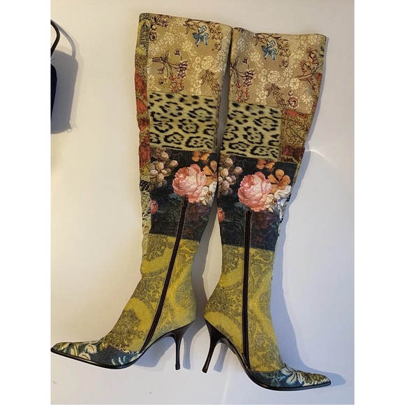 RARE Roberto Cavalli Fall / Winter 2002 Parade Multicoloured Patchwork Heel Boot - Picture 11 of 12